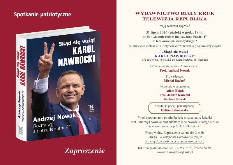 31 lipca, piątek, godz. 18.00, ul. Zamoyskiego 2, sala "Kamieniołom", SPOTKANIE PATRIOTYCZNE